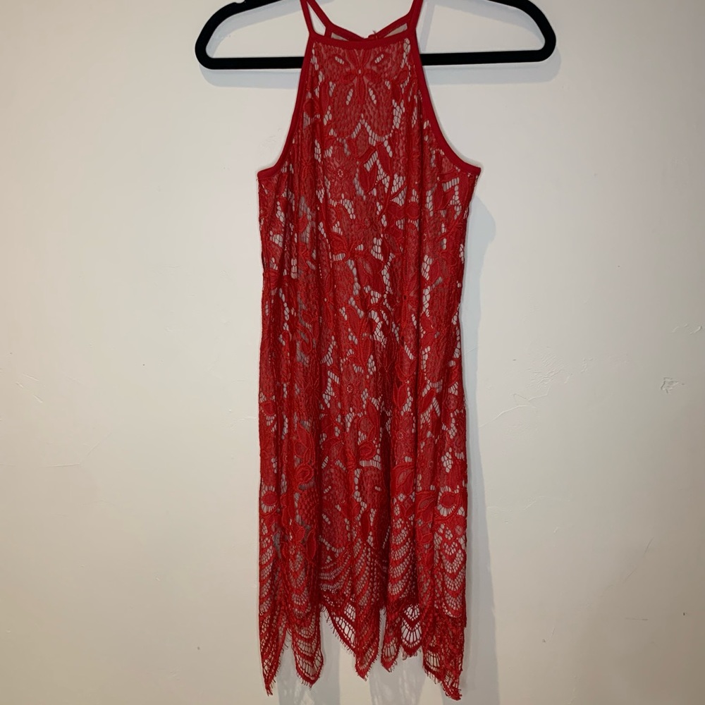 Red Lace Dress with Nude Lining Love, Fire size Medium